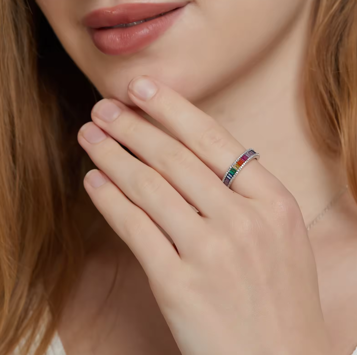 925 Silver Rainbow Cubic Zirconia CZ Ring Colorful Cubic Zircon Rainbow Ring Women Finger Ring - Image 6