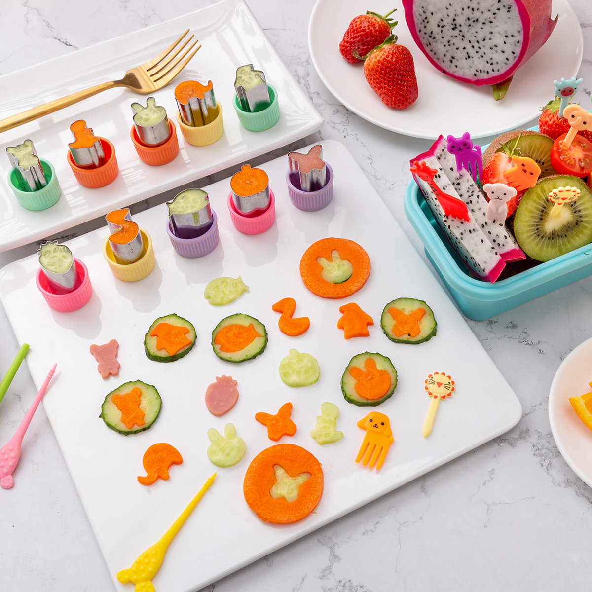 Sandwich Cutter for Kids Lunch 48 pcs, Sandwich Maker, Cookie Cutters and Sealer Set, Vegetable Fruit Biscuit Cutters, Dinosaur Mickey Shape for Boys Girls - Image 2