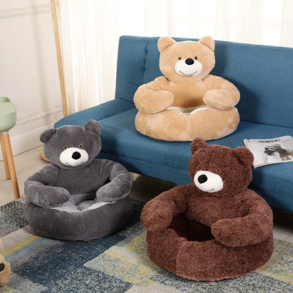 Semi-Enclosed Bear Pet Dog Bed Ultra Soft Cat Bed Detachable Plush Puppy Bed Winter Warm Sleeping Bed Mat Pet Product