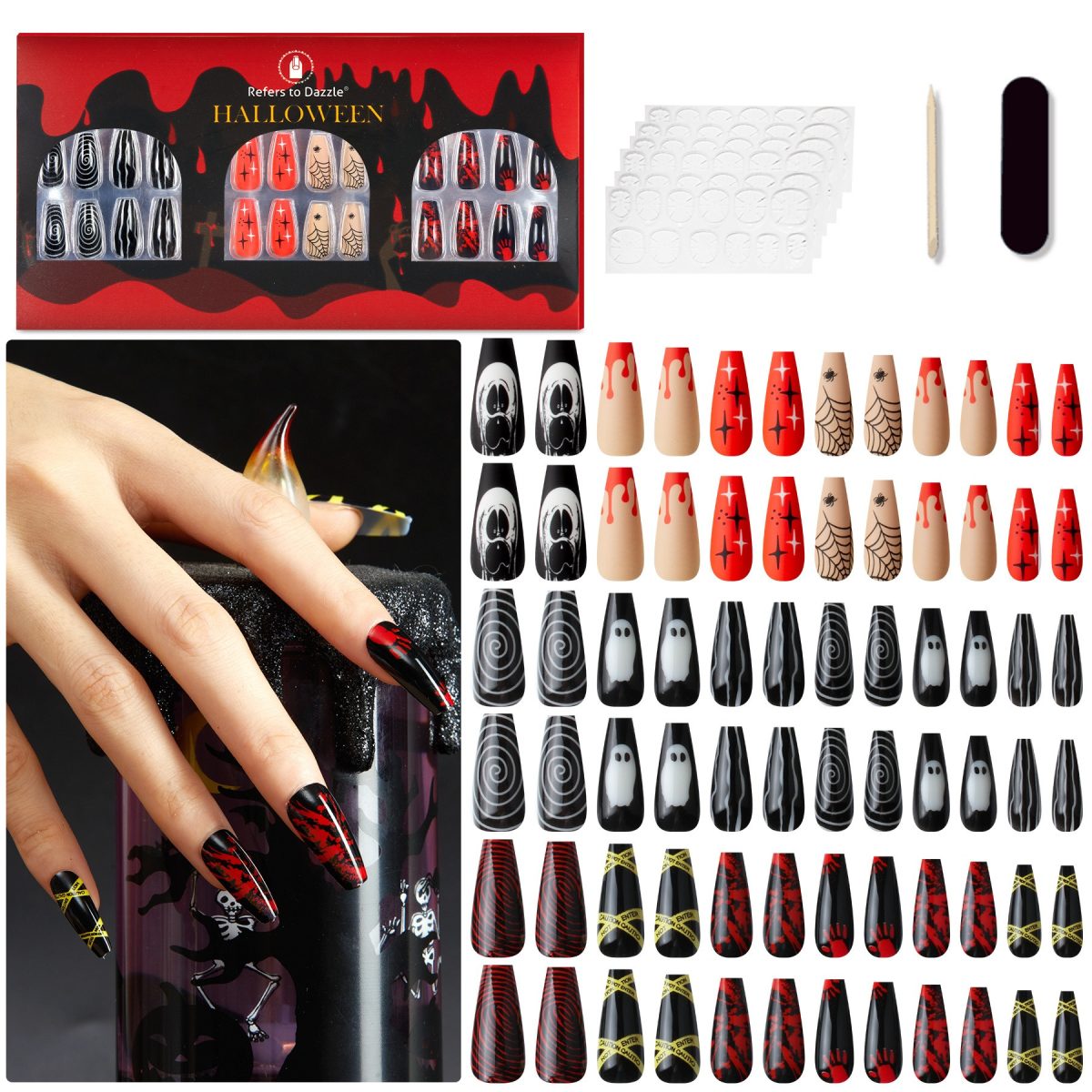 Halloween Christmas wear nails and nails fake nail nail nail nail nail nail nail set 72 pieces with jelly glue - Image 2