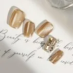 Handmade wear nail plate flash cat eye short square head long ladder in stock transparent box package gift kit