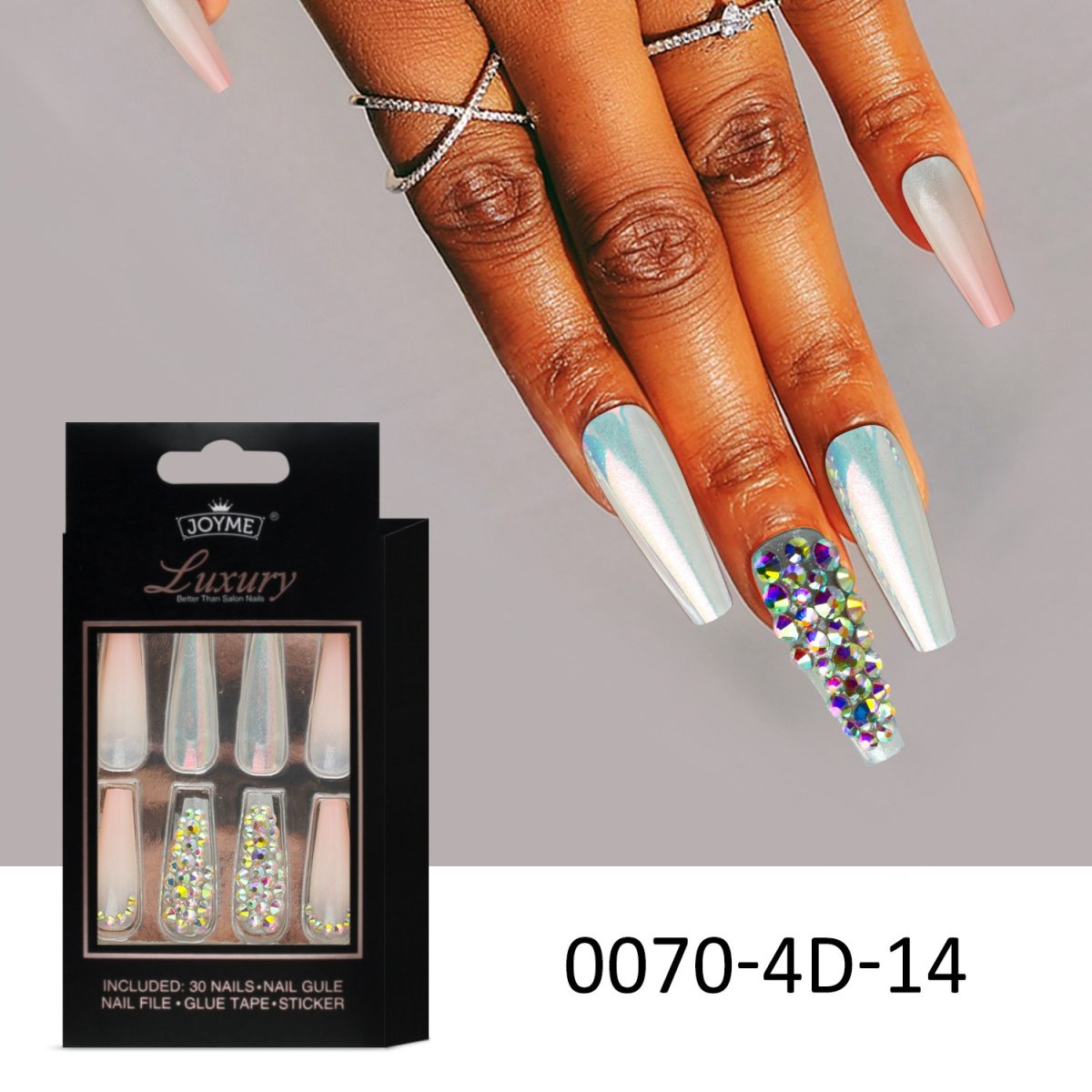 30 new fake nail patches full of diamond luxury Aurora semi-transparent wear nails wholesale European and American nails - Image 1