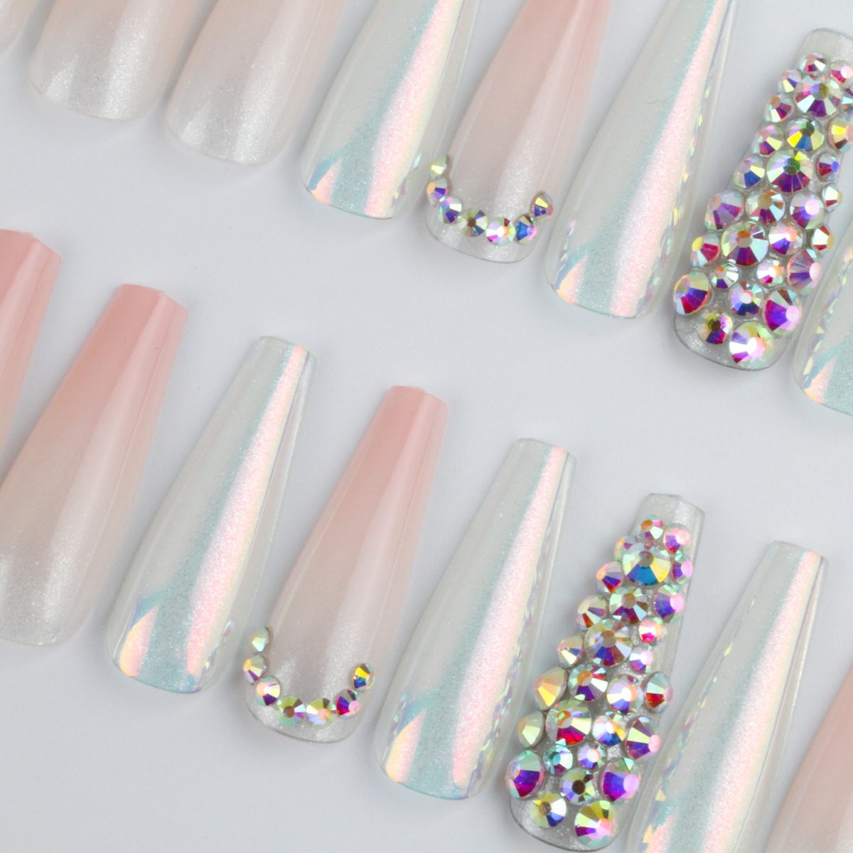 30 new fake nail patches full of diamond luxury Aurora semi-transparent wear nails wholesale European and American nails - Image 6