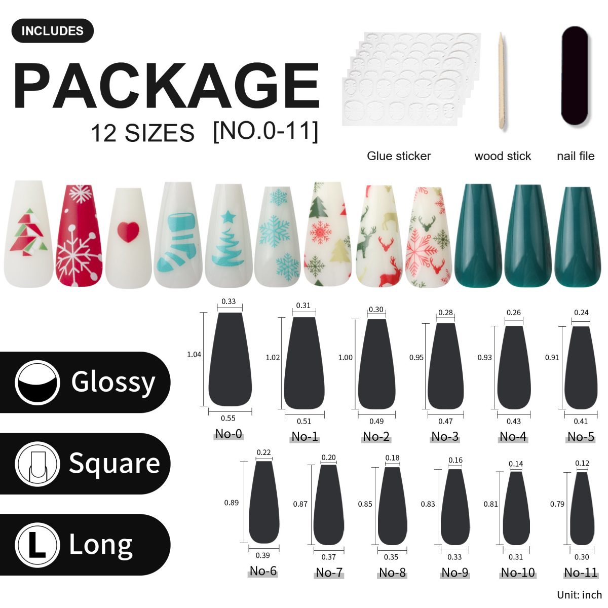 Christmas nail suit 72 pieces combination long ladder Ballet nail Cross border festive nail decoration nail patch - Image 2