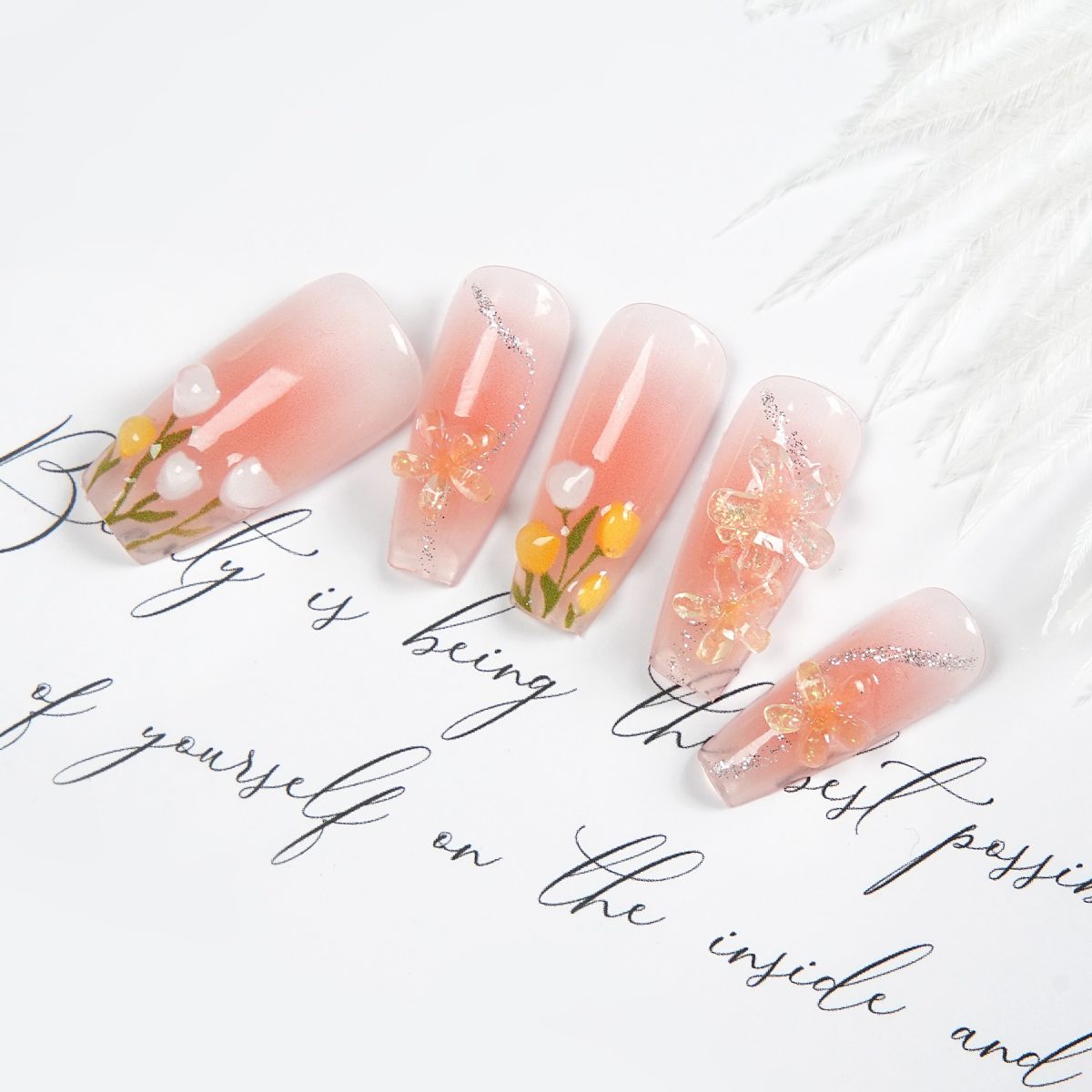 Handmade wear nail plate flash cat eye short square head long ladder in stock transparent box package gift kit - Image 2