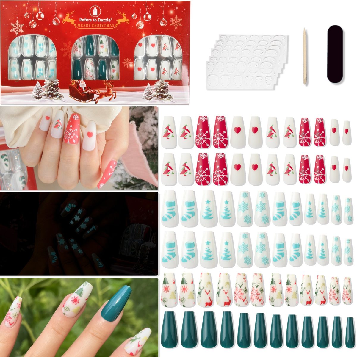 Christmas nail suit 72 pieces combination long ladder Ballet nail Cross border festive nail decoration nail patch - Image 8