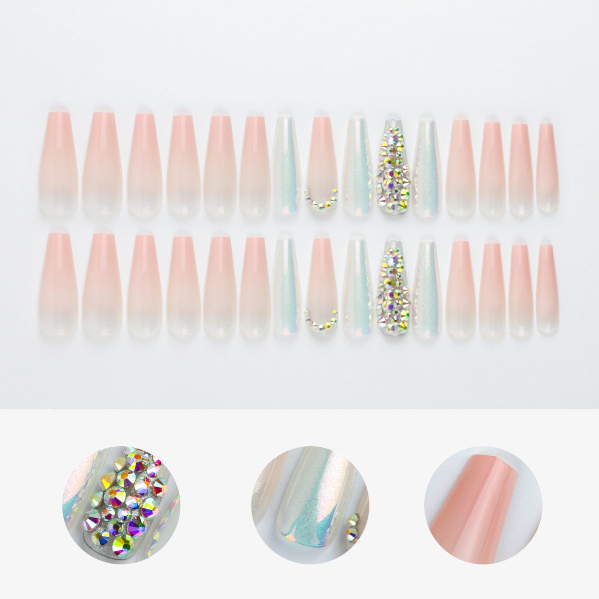 30 new fake nail patches full of diamond luxury Aurora semi-transparent wear nails wholesale European and American nails - Image 4