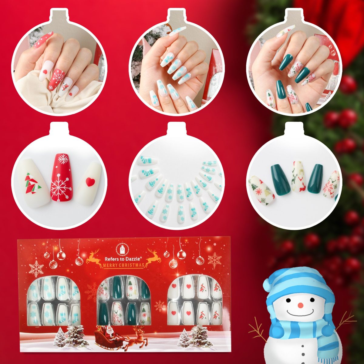 Christmas nail suit 72 pieces combination long ladder Ballet nail Cross border festive nail decoration nail patch - Image 6