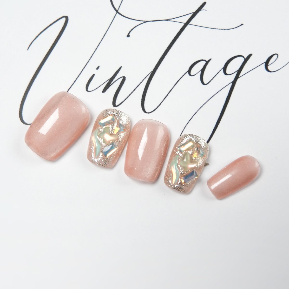 Handmade wear nail plate flash cat eye short square head long ladder in stock transparent box package gift kit - Image 4