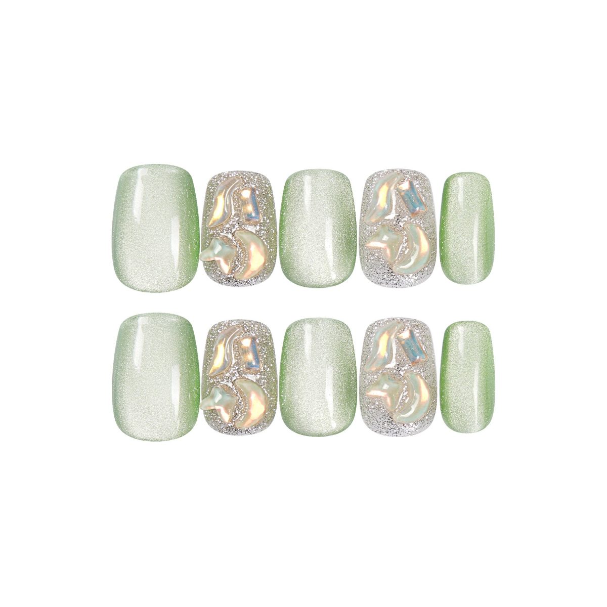 Handmade wear nail plate flash cat eye short square head long ladder in stock transparent box package gift kit - Image 5