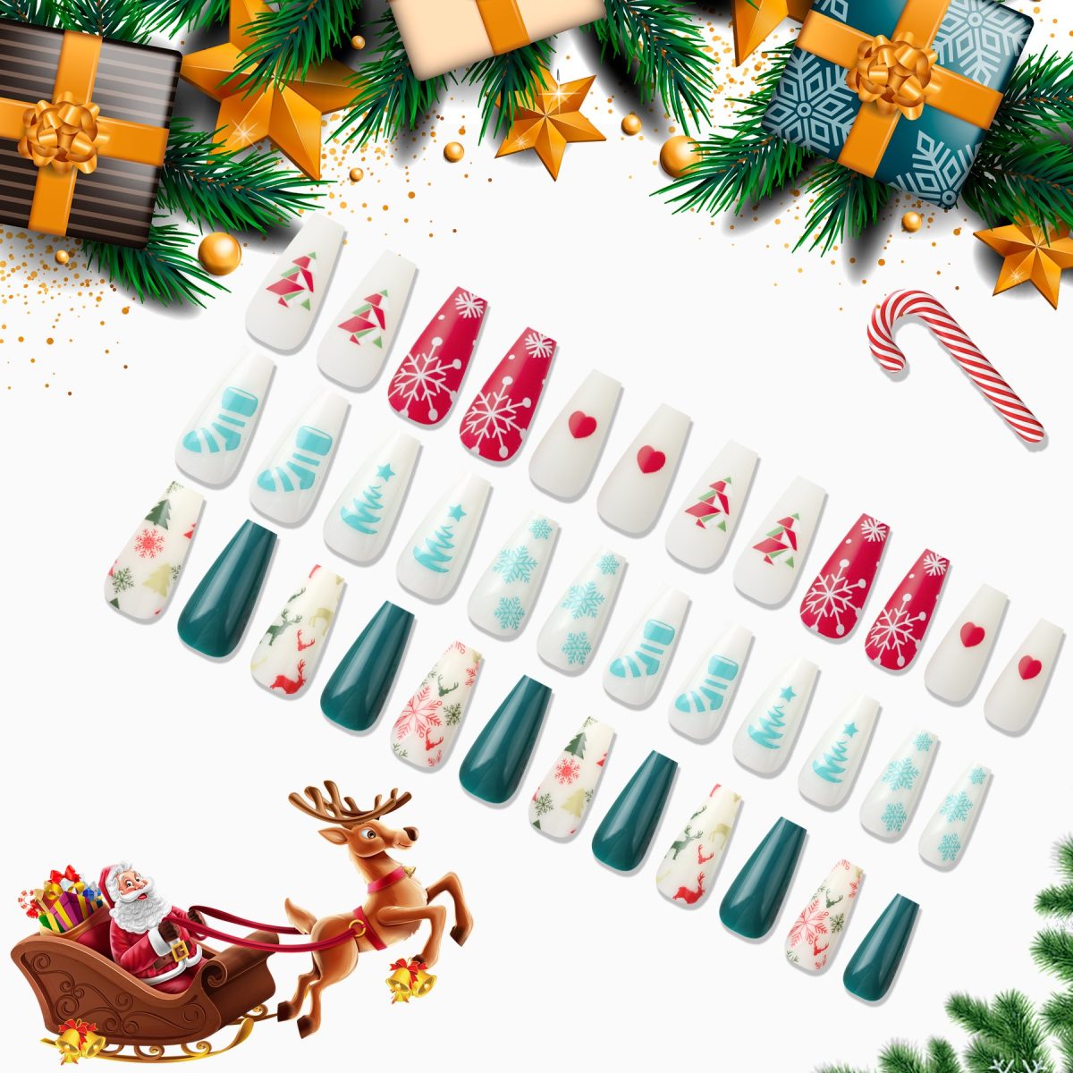 Christmas nail suit 72 pieces combination long ladder Ballet nail Cross border festive nail decoration nail patch - Image 5